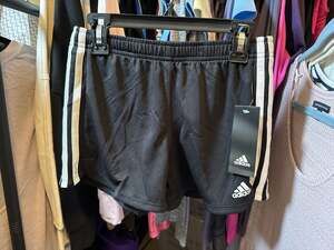 adidas Girls Core 3-Stripes Mesh Training Shorts Black White Size Small 7/8